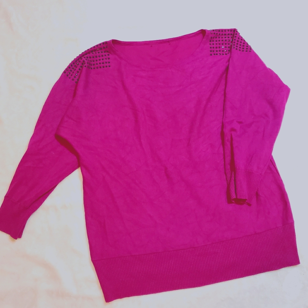 Purple magenta dolman sweater black rhinestones
